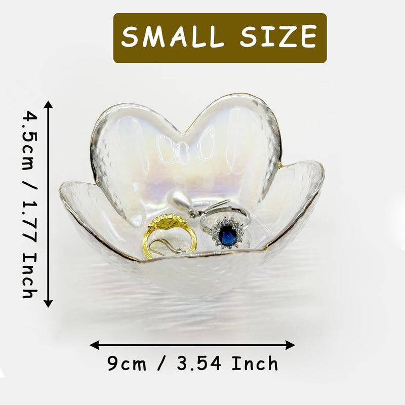 BESSKON Flower Ring Dish Jewelry Tray, Glass Jewelry Dish Tray, Aesthetic Room Decor Small Trinket Dish, Nightstand Jewlery Ring Holder Dish, Bathroom Jewelry Plate Bowl for Rings Earrings Gift (White) - Image 2